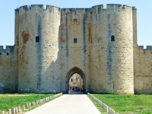 Gates to the walled Medieval city of Aigues-Mortes, Langudoc Roussillon, France