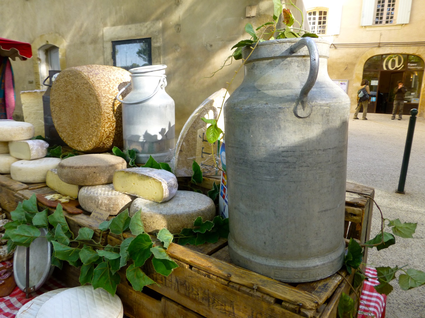 Cheese in the Lourmarin market, Lourmarin, Luberon, Provence