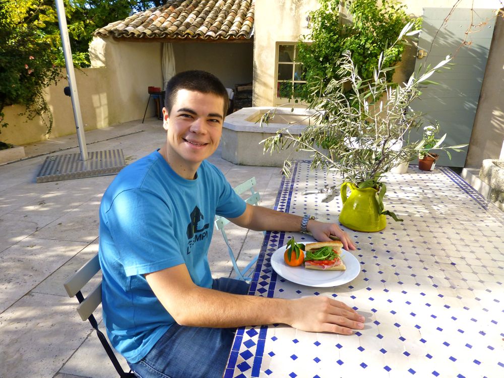 James having lunch outside, Lourmarin, Luberon, Provence, France