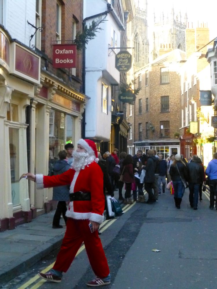 Santa on the streets in York, England, Christmas 2012