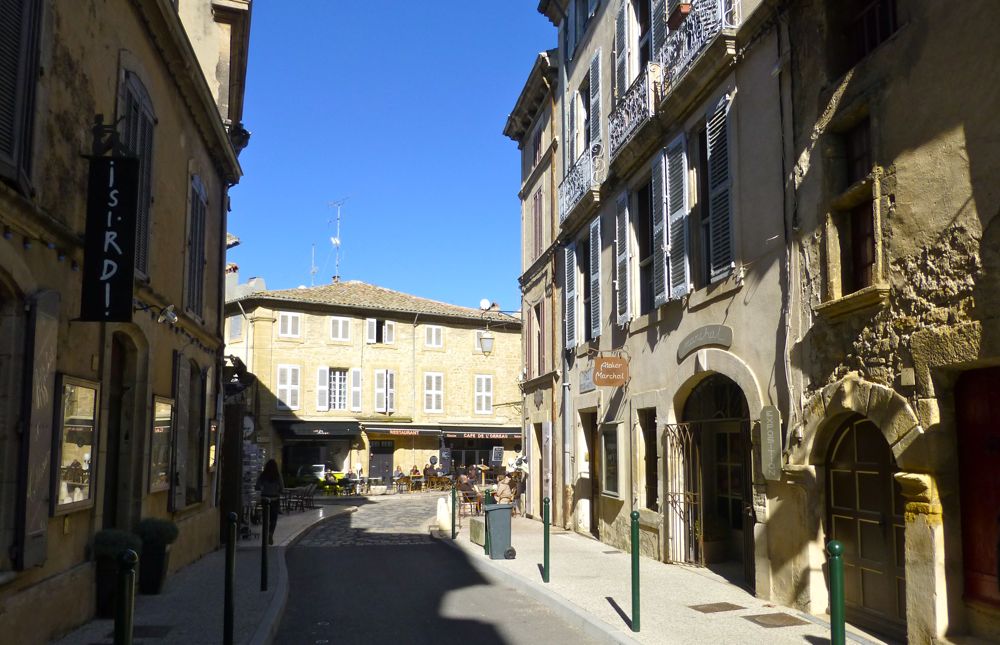 Looking down a Lourmarin street in Provence, France