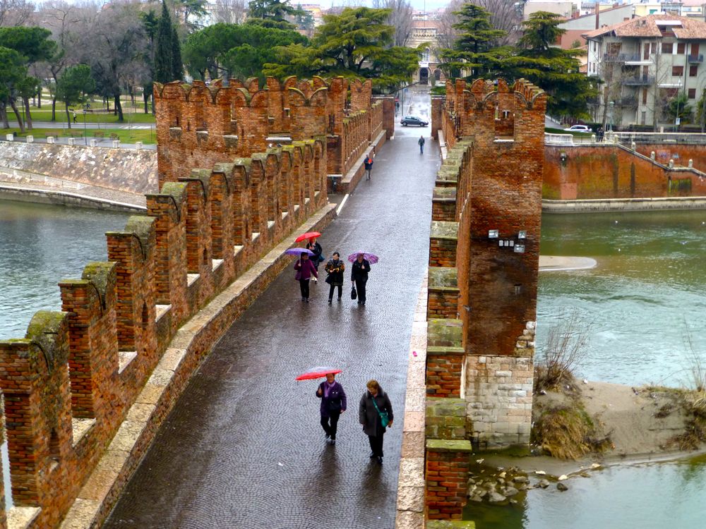 View of Ponte Scaligero over Adige River from Castelvecchio's rampart's, Verona 