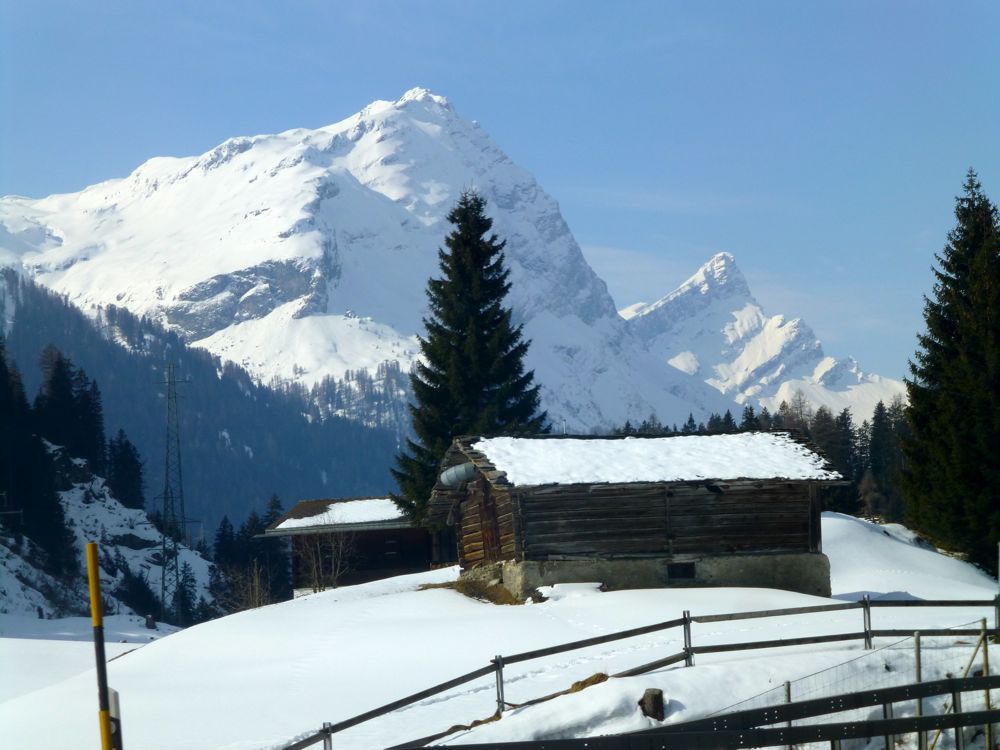 In the Swiss Alps, by the road side where the Pass was closed for winter