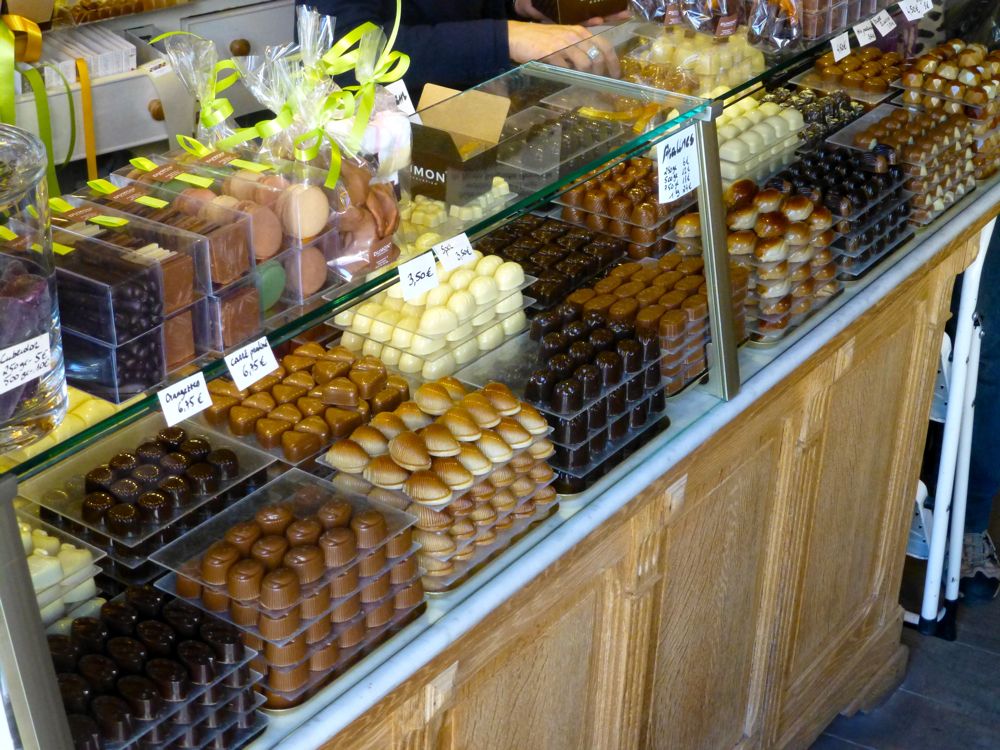 Inside a Belgian chocolate shop in Brugges, Belgium