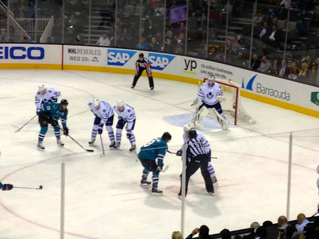 Sharks mid game against the Toronto Maple Leafs