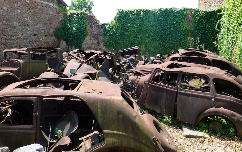 Cars from the tragedy at Oradour-sur-Glane, France