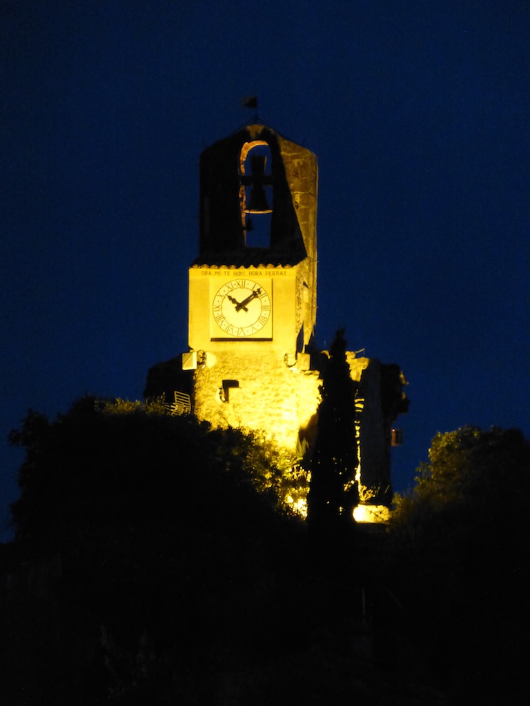 Lourmarin clock tower at night