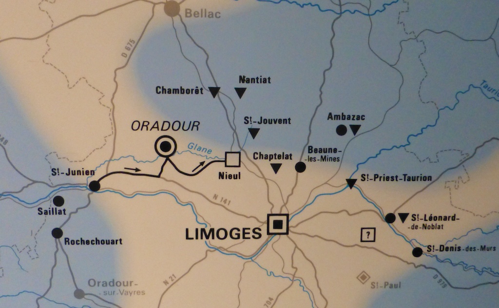 Map showing location of Oradour-sur-Glane in France
