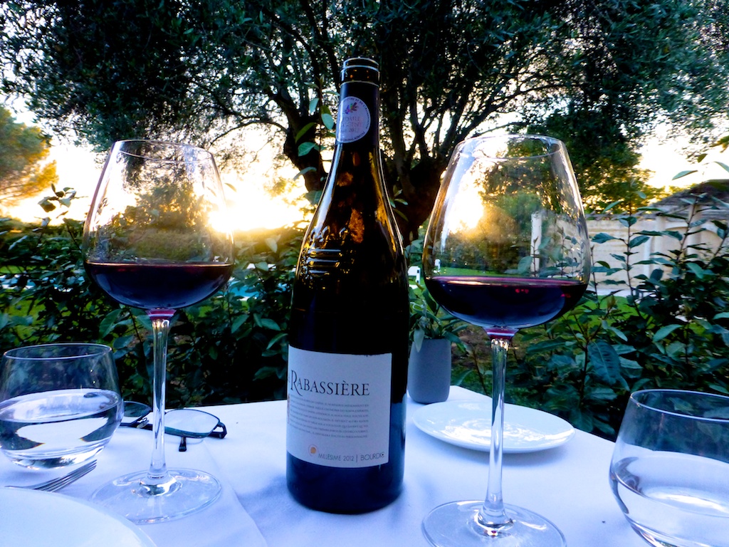 Wine at dusk when dining at la-begude-saint-pierre hotel, Uzes Languedoc Rousillon, France