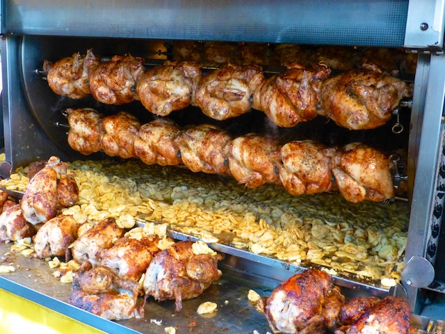 'Poulet rotis' for sale at Market stalls for sale at the market in Aix-en-Provence