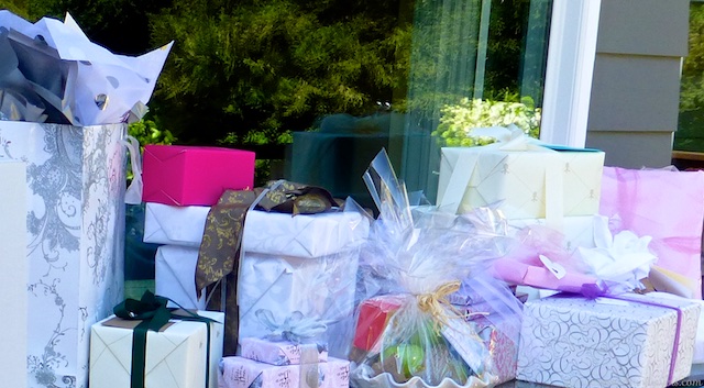 A table of gifts at a Californian bridal shower