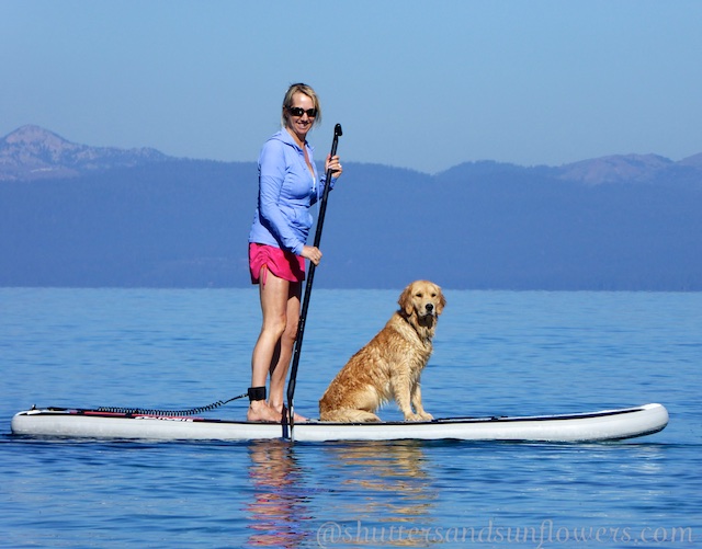 Paddle boarding with your best friend from the East Shore of Lake Tahoe, California
