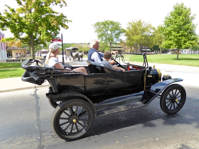 Touring Greenfield Village in a vintage Ford Model car