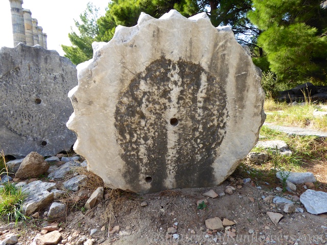 The fallen columns at the Greek ruins of Priene, Turkey