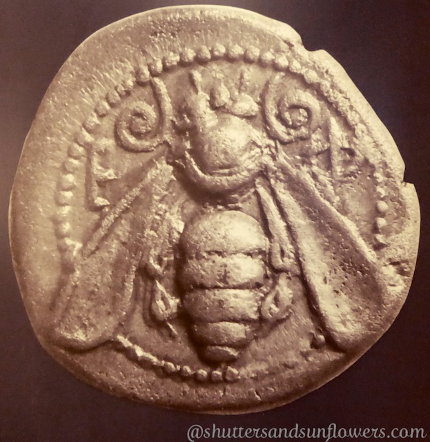 Early coin with the symbol of the bee, in the Museum of Selcuk near Ephesus,Turkey