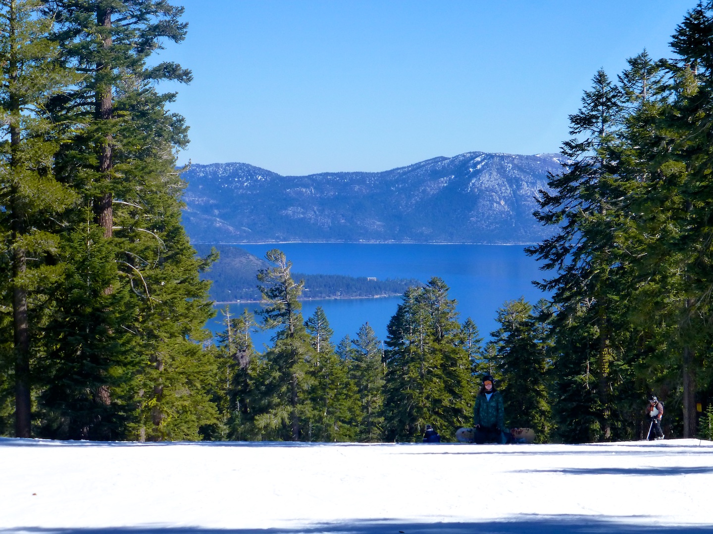 View of Lake Tahoe from the top of Northstar, skiing in California, USA