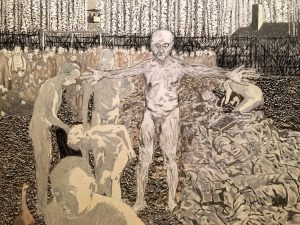 Painting 8 of Jeroen Krabbé's painting's 'The Demise of Abraham Reiss', Sobibor,1943