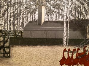 Painting 9 of Jeroen Krabbé's painting's 'The Demise of Abraham Reiss', Sobibor 1943