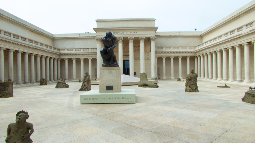 Courtyard at San Francisco's Legion of Honor displaying sculptues inspired by Urs Fischer