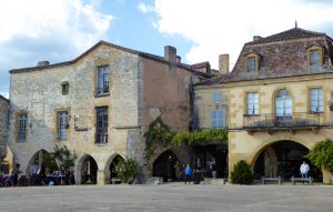 Square in Monpazier, Dordogne, Perigord, France