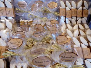 Christmas market stall selling calissons in Aix en Provence, Bouche du Rhone, Provence, France