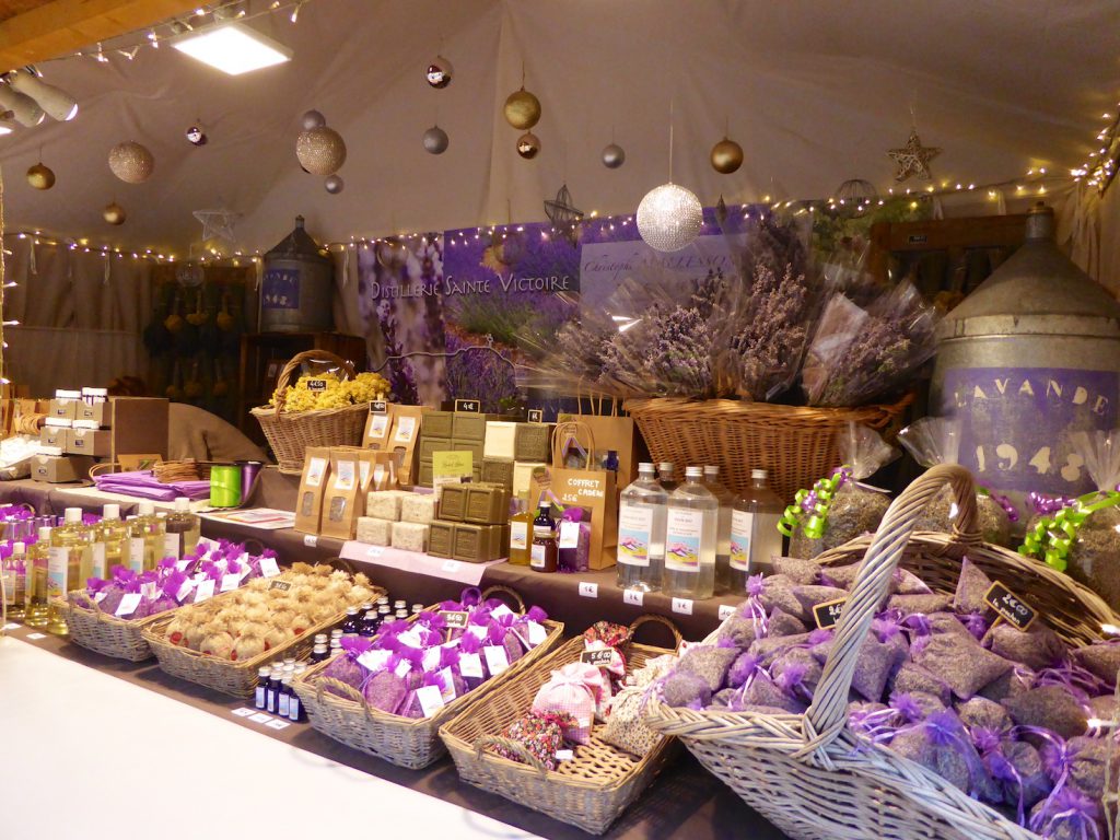 Lavender products in the Marché de Noël in Aix-en-Provence, Bouche du Rhone, Provence, France