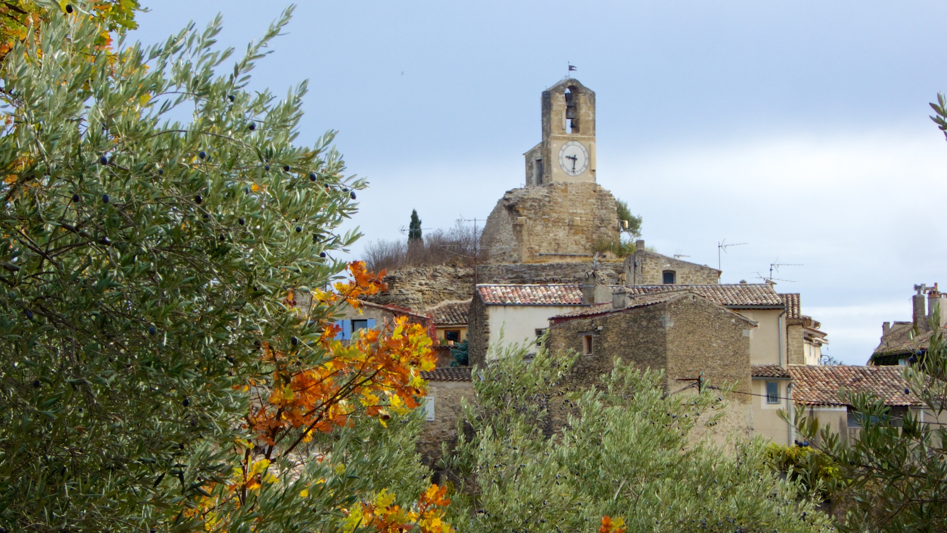 The Lourmarin clock tower in autumn, Luberon, Provence