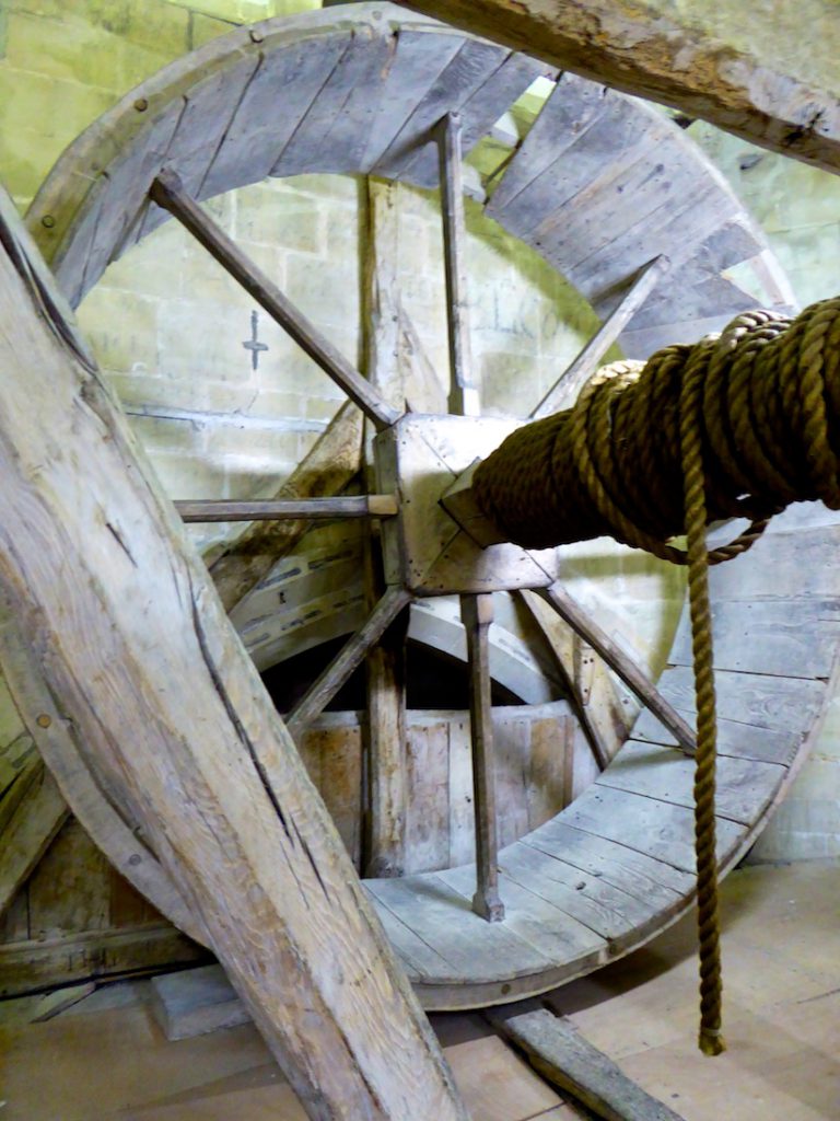 Medieval Windlass,to winch material to build the spire, Salisbury, Wiltshire, England