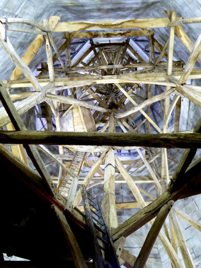 Medieval scaffolding for the spire of Salisbury Cathedral, Salisbury, Wiltshire, England
