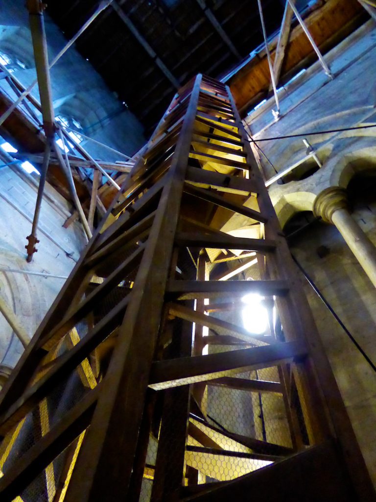 Salisbury cathedral wooden stairs to climb the medieval tower, Salisbury, Wiltshire, England
