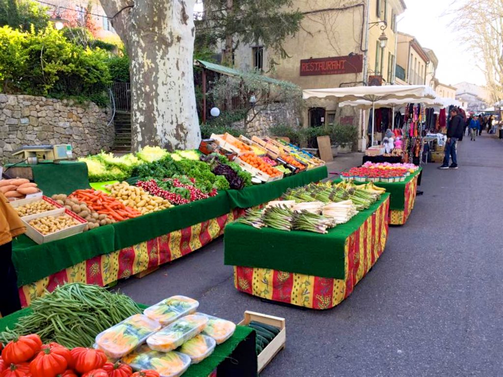 Lourmarin market in March, Luberon, Vaucluse, Provence, France