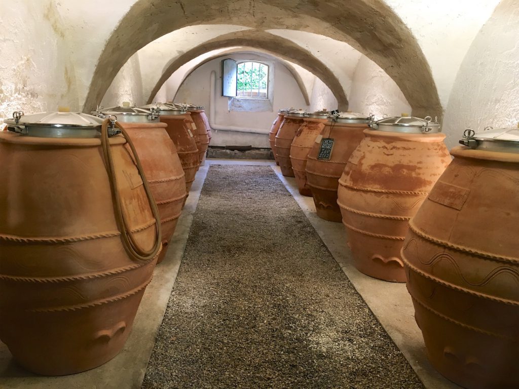 Terracotta wine barrels of Chateau Constantin, Lourmarin Luberon, Vaucluse, Provence, France