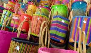 Baskets for sale in the Lourmarin market, Provence, France