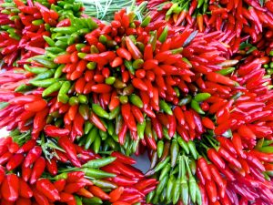 Chillis in Gordes Tuesday market, Luberon, Provence, France