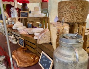Fromage for sale in Lourmarin Market, Lourmain, Provence, France