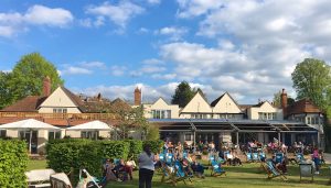 People gathered at an English Pub
