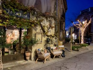 Christmas lights at La Colline gift shop, Lourmarin, Luberon, Provence