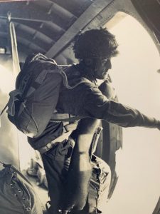 Photograph at Pegasus Bridge Memorial of a Paratrooper from Britain's 9th Parachute Battalion