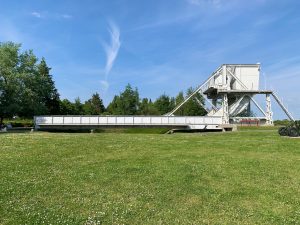 Pegasus Bridge, a replica of the original bridge at the Pegasus Bridge memorial, Normandy, France