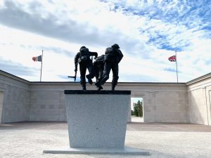 The statue of soldiers at British Normandy Memorial, Vers-sur Mer, Normandy, Francethe