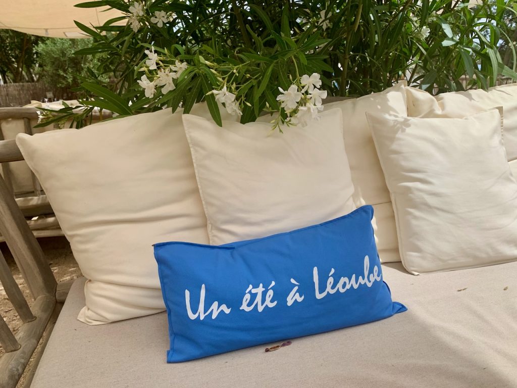 Cushions at Café Léoube, Pellegrin Beach, Bormes-les-Mimosas, Var, Provence, France