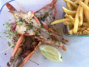 Gambas on the beach at Croix-Valmer, Côte d'Azur, Var, Provence, France