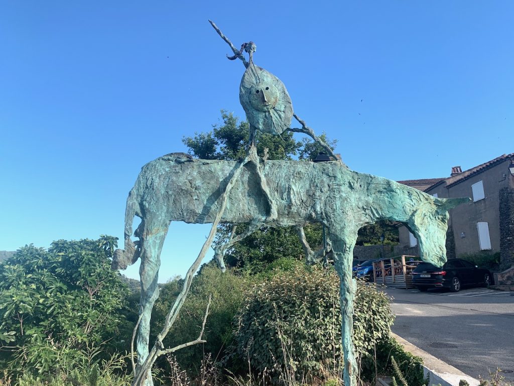 Sculpture of Don Quixote in bronze & steel at Gassin,