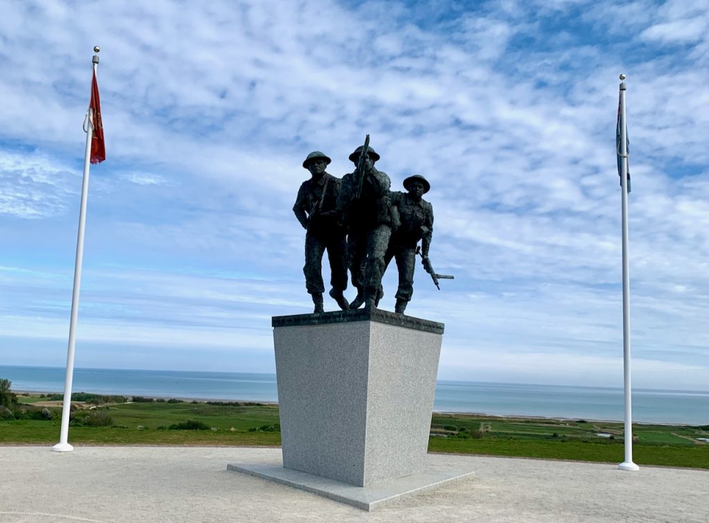 The statue of the soldiers at the British Normandy Memorial, Vers-sur-mer, Normandy, France