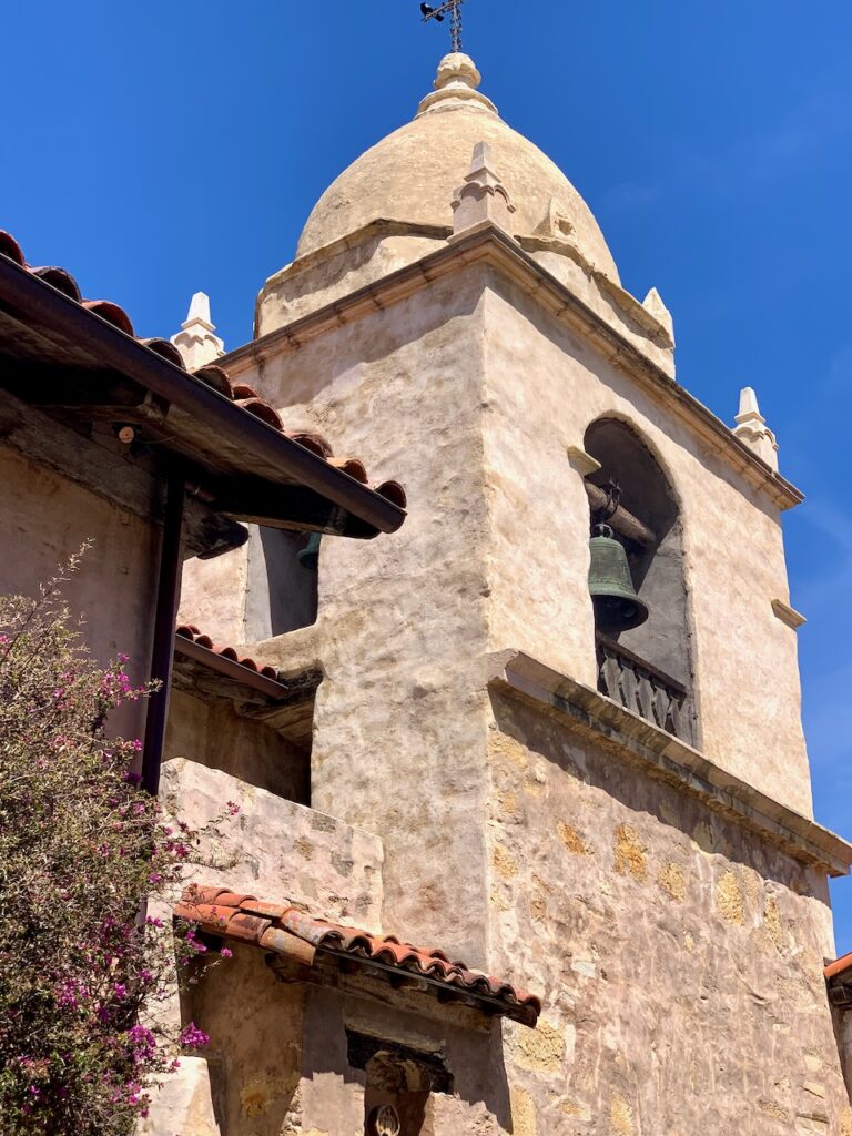 The Carmel Mission church walls and Bell tower founded by Junípero Serra 