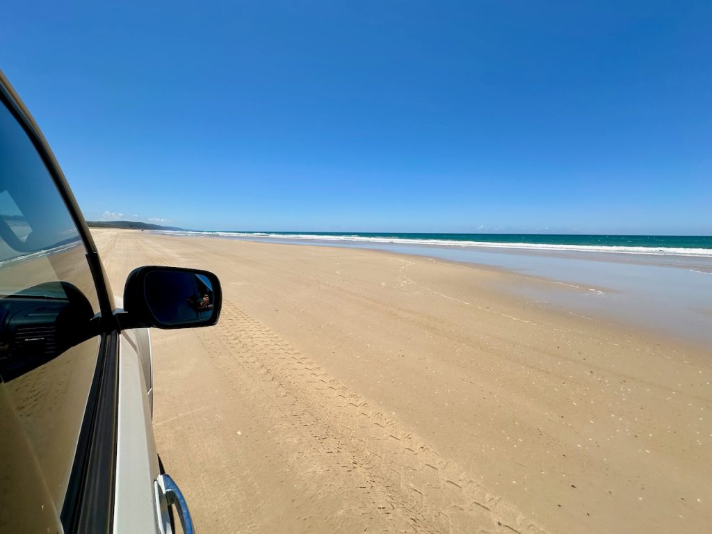 Driving up the North Noosa shore,Great Sandy National Park