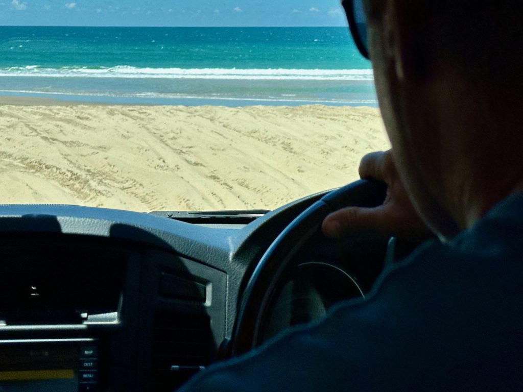 driving on to Great Sandy Beach, Sunshine Coast, Noosa, Australia