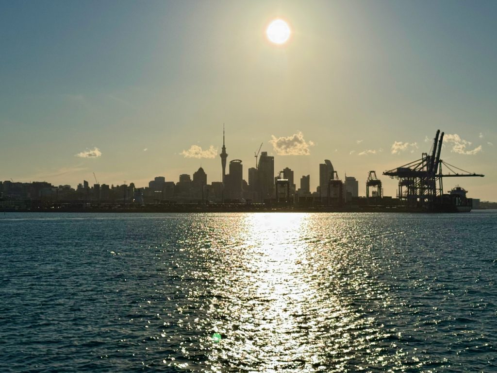 Sunset over Auckland from Waiheke Island Ferry , Auckland, New Zealand