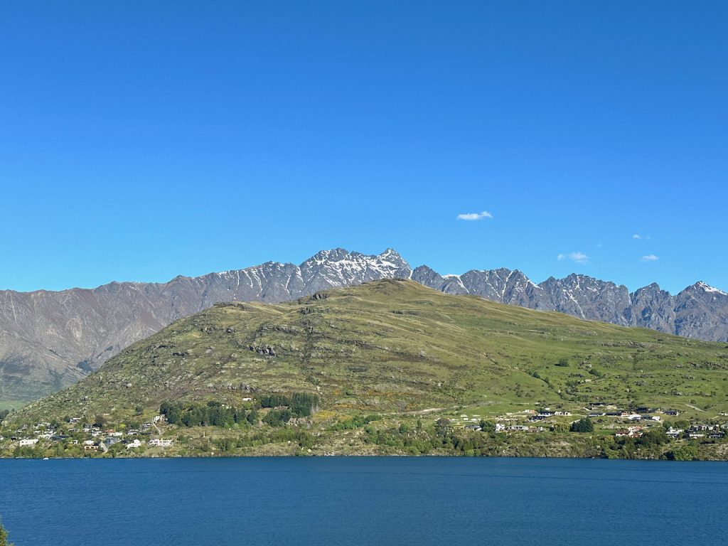 View from Rees Hotel, Queenstown, South Island New Zealand