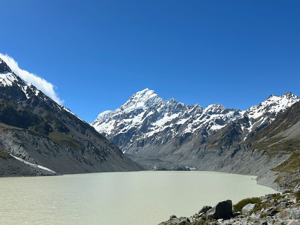 Hooker Lake at end of On Hooker Trail, Aoraki / Mount Cook, South Island, New Zealand